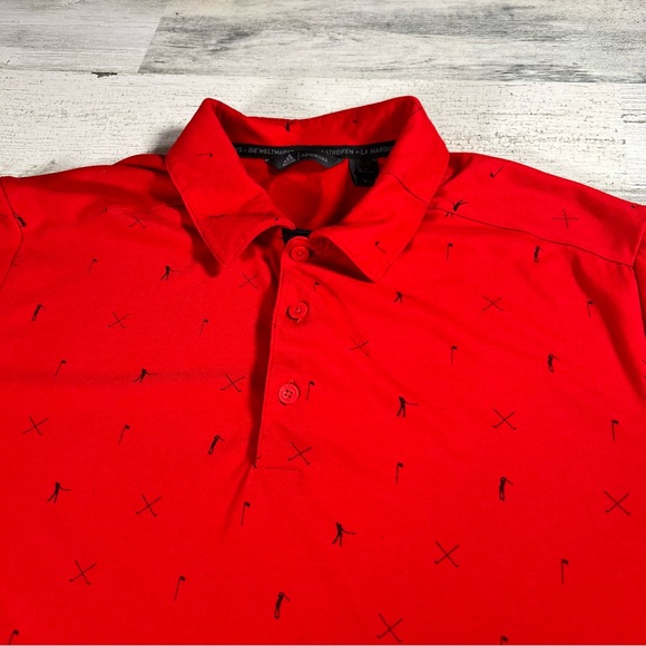Adidas Men’s Adicross Golf Polo Shirt Red/Black Crossed Clubs Size Large FI6505 - Picture 2 of 8